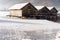 Frozen lake boathouse