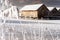 Frozen lake boathouse