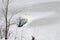 A frozen lake captures a boat