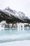 The frozen lake Ferchensee near Mittenwald with snowy mountains