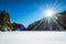 Frozen lake and forest of Mount Sutton in Quebec