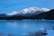 The frozen lake Lautersee near Mittenwald with snowy mountains