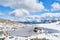 Frozen lake on summit in Alps mountains