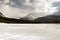 Frozen lake used as a piste in the snowy alps in st moritz alps switzerland in winter