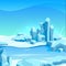 Frozen landscape with ice rocks. Cartoon background vector illustration