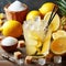 Frozen lemon drink, vodka, caster sugar, squeezed lemon, ice, drinks concept