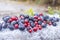 Frozen lingonberries and blueberries