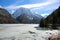 Frozen little alpine lake called Lago del Predil in Italian Lang