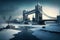 Frozen London in winter, snow and ice due to energy crisis, generative AI