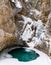 The frozen Lower Johnston Falls in the Johnston Canyon