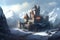 Frozen Majesty AI-Generated Animated Image of a Castle on a Hilltop amidst Snowy Mountains