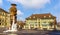 Frozen Meret Oppenheim Fountain and Police office in Bern