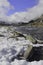 frozen mountain stream flowing through the scenic alpine valley at yumesodong or zero point