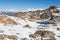 Frozen mountains lake, Gosaikunda ridge, Nepal Himalaya.