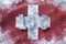 Frozen national flag of switzerland. Closeup of grunge Swiss flag