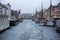 Frozen Nyhavn canal in Copenhagen, Denmark