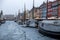 Frozen Nyhavn canal in Copenhagen, Denmark