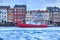 Frozen Nyhavn canal in Copenhagen, Denmark