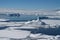 Frozen ocean and icebergs near the Antarctic Peninsula, a winter