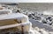 Frozen pier in Afsluitdijk - major causeway in Netherlands