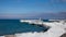 The frozen pier at the entrance of the Thornbury Yacht Club marina