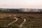 Frozen plowed field in autumn