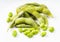 Frozen pods and seeds of Edamame unripe soybeans