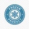Frozen product badge stamp information sticker. Blue frozen product symbol icon.