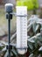 Frozen rain gauge in the garden