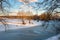 Frozen river on a winter day