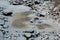 Frozen riverbed with snowy rocks