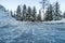 Frozen roads and ice covered winter forests