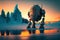 Frozen robot on ice planet illustration generative ai