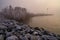 Frozen rocks on the Merwede river