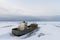 Frozen rusty longboat at Ladoga Lake