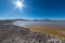 Frozen salt lake on the Andes, road trip to the famous Uyuni Salt Flat, travel destination in Bolivia.