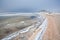 Frozen sand beach in winter