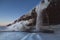 Frozen Seljalandsfoss waterfall in winter