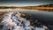 The frozen shoreline at Blue Marsh Lake during a winter cold spell