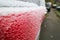 Frozen side of car closeup