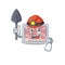 Frozen smoked bacon miner cartoon design concept with tool and helmet