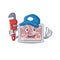 Frozen smoked bacon Smart Plumber cartoon character design with tool