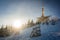 Frozen and snowy television transmitter on Lysa hora mountain in Beskydy in winter