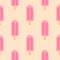 Frozen strawberry popsicles seamless pattern. Summer Ice lolly in flat style wallpaper. Pink ice cream backdrop