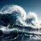 Frozen tsunami ocean wave, extreme cold snap winter, cold frozen and covered with ice