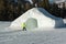 Frozen tunnel, snowpark in dolomites mountains