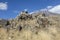 Frozen volcanic lava in the background of the ice cap on the summit of the snow-capped and dormant compound volcano Mount Ararat