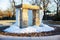 Frozen water fountain in Granbury, Texas during winter freeze