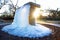 Frozen water fountain in Granbury, Texas during winter freeze