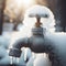 A frozen water pipe in winter, closeup, shallow depth of field. water tap covered with ice. ai generative